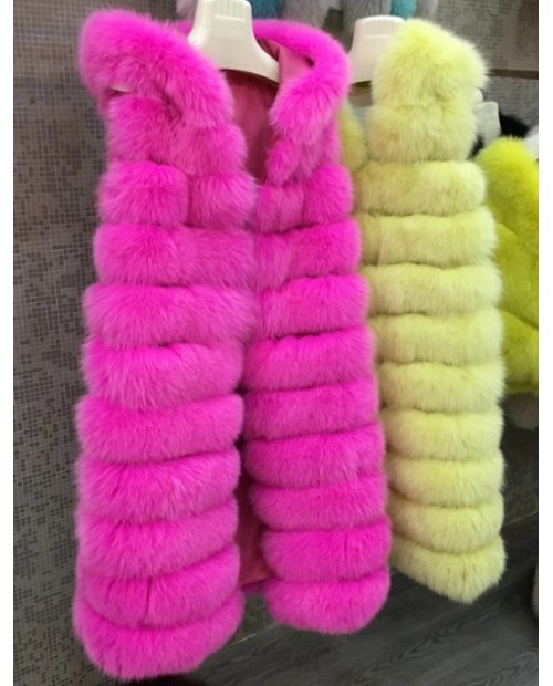 Fashion neon barvy  vesta z lišky s kapucí