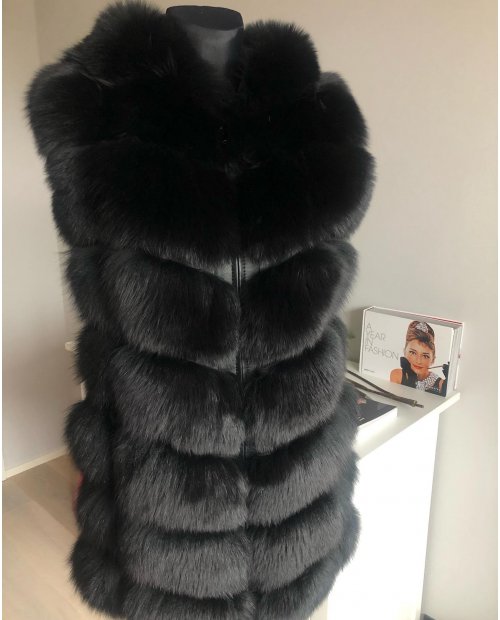 Luxusní kožešinivá vesta z lišky s odnímatelnou kapucí
