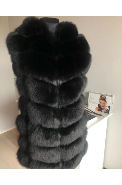 Luxusní kožešinivá vesta z lišky s odnímatelnou kapucí