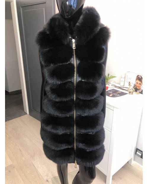 Luxusní kožešinová vesta z lišky s odnímatelnou kapucí na zip