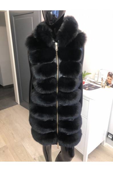 Luxusní kožešinová vesta z lišky s odnímatelnou kapucí na zip