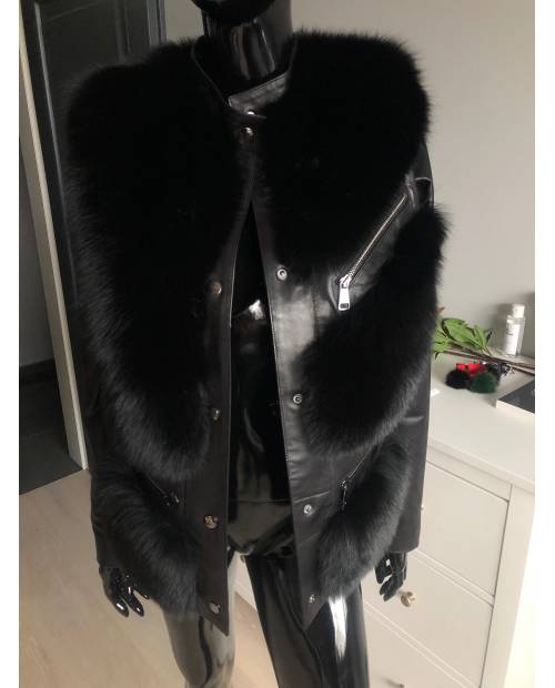 Fashion kožená bunda s kožešinou z lišky s odnímtelnými rukávy