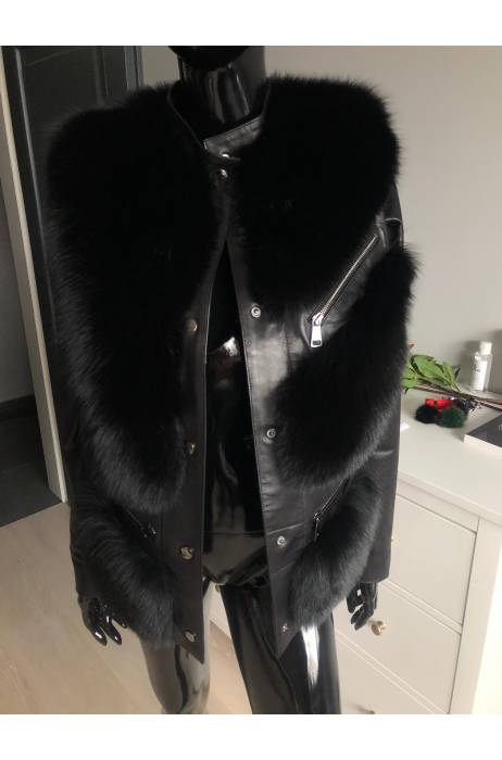 Fashion kožená bunda s kožešinou z lišky